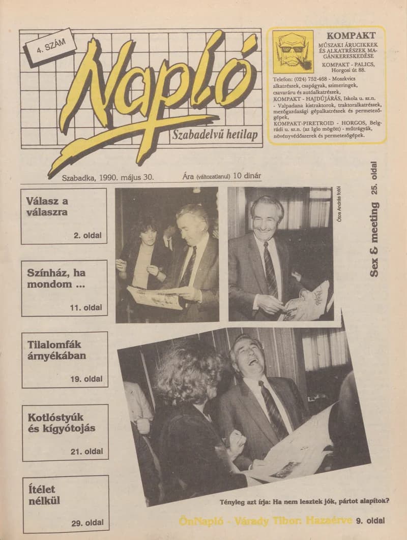 Napló - Szabadelvű hetilap, 1. évf. 1990. május 30. 4. sz.