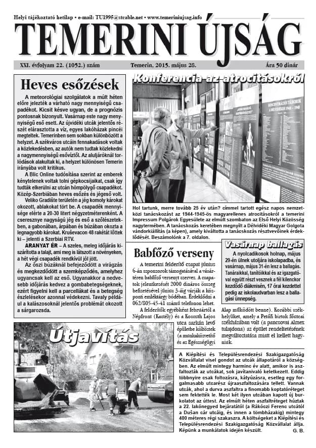 Temerini Újság, 21. évf. 2015. május 28. 22. sz.