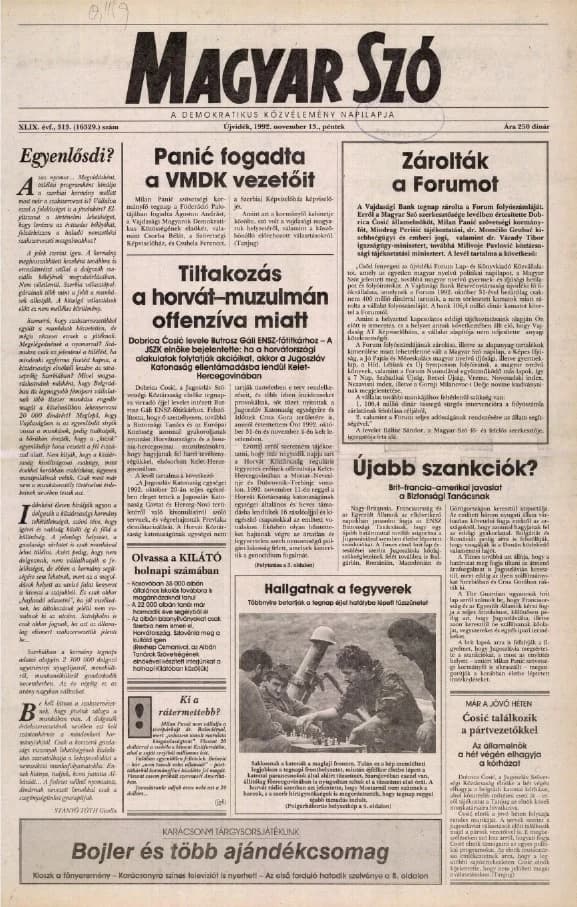 Magyar Szó, 49. évf. 1992. november 13. 313. sz. 1–16. oldal