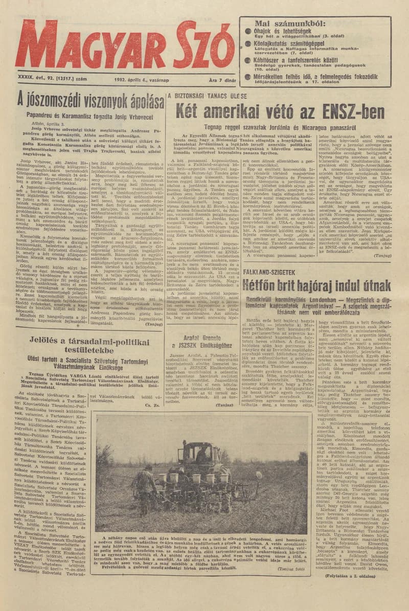 Magyar Szó, 39. évf. 1982. április 4. 92. sz. 1–32. oldal
