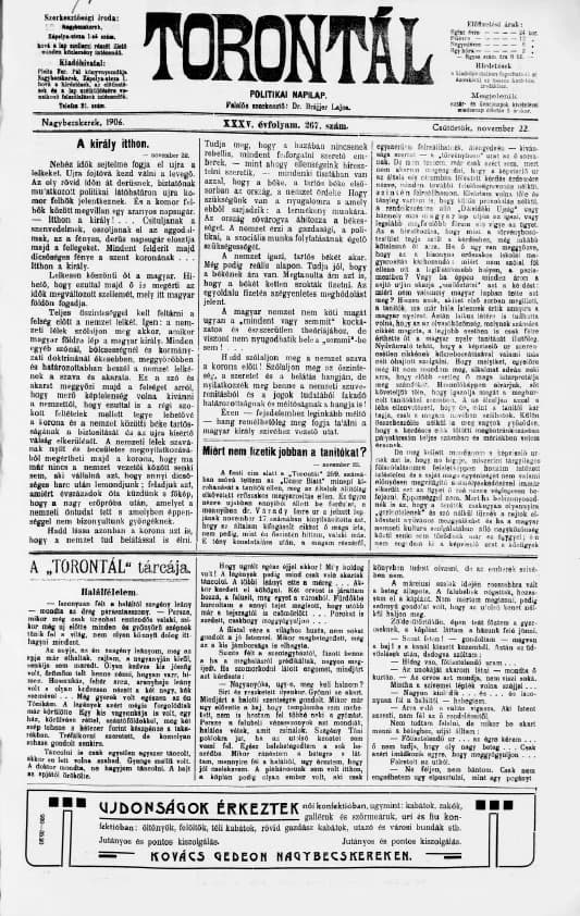 Torontál, 35. évf. 1906. november 22. 267. sz.