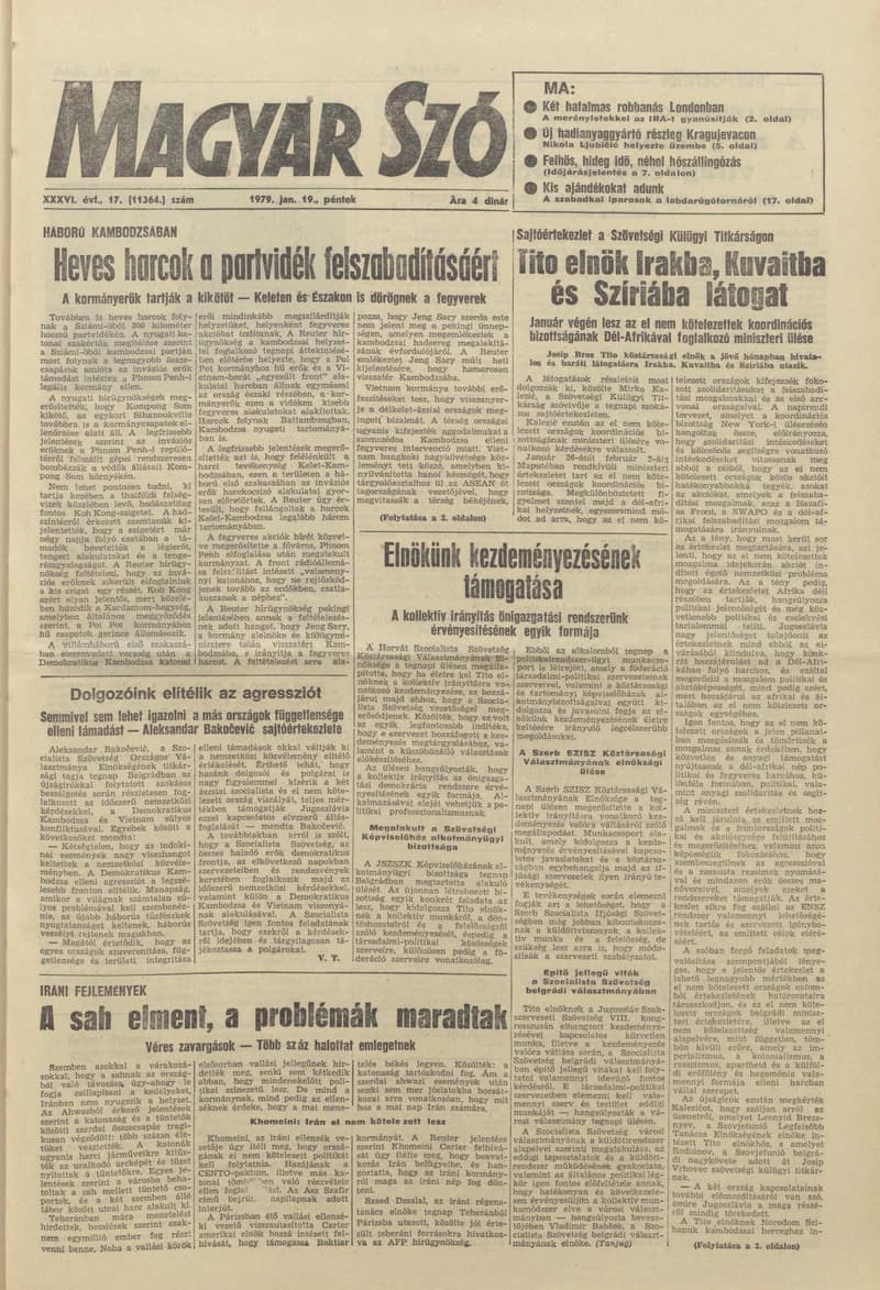 Magyar Szó, 36. évf. 1979. január 19. 17. sz. 1–20. oldal