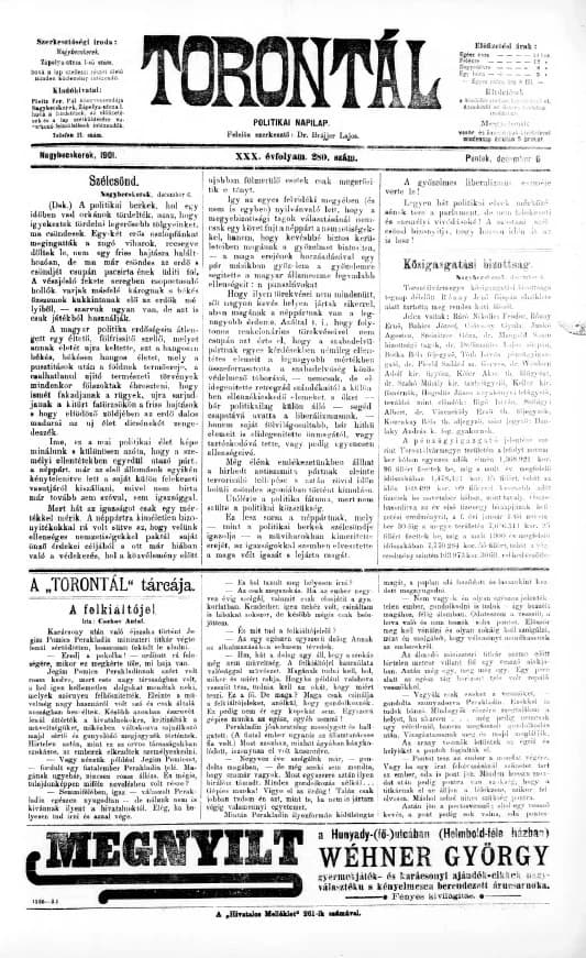 Torontál, 30. évf. 1901. december 6. 280. sz.