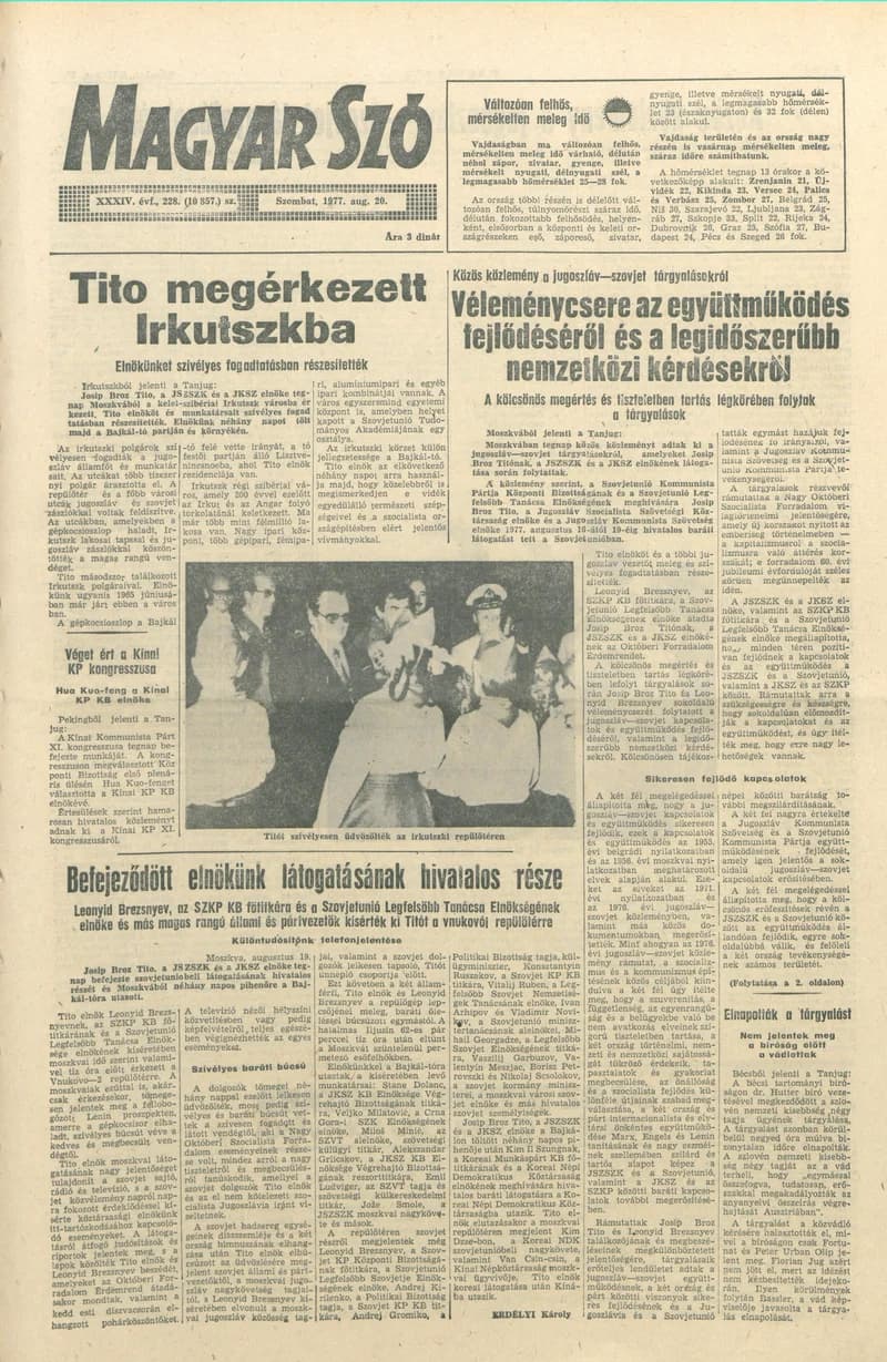 Magyar Szó, 34. évf. 1977. augusztus 20. 228. sz.