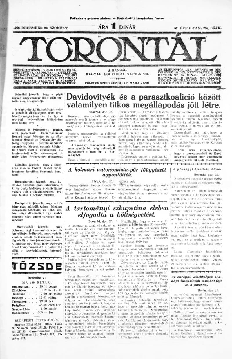 Torontál, 57. évf. 1928. december 22. 295. sz.