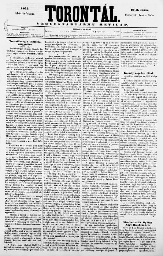 Torontál, 1. évf. 1872. június 6. 10. sz.