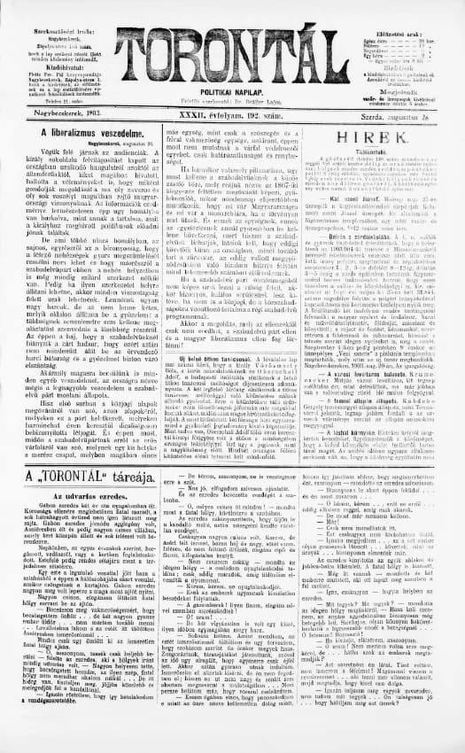 Torontál, 32. évf. 1903. augusztus 26. 192. sz.
