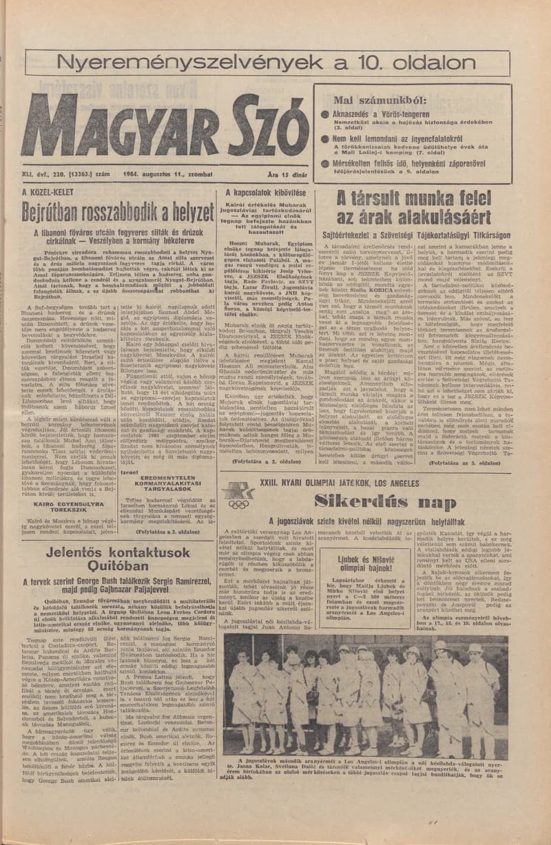 Magyar Szó, 41. évf. 1984. augusztus 11. 220. sz. 1–20. oldal