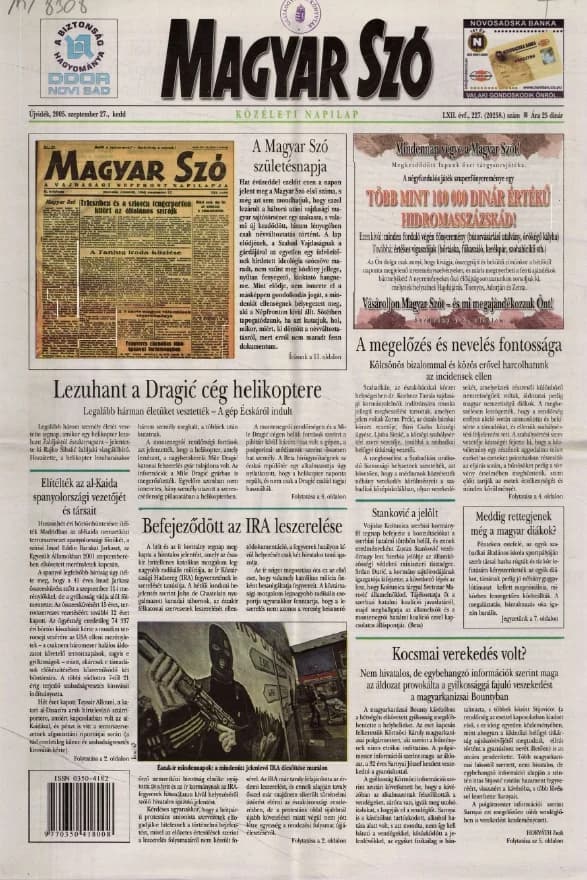 Magyar Szó, 62. évf. 2005. szeptember 27. 227. sz. 1–20. oldal