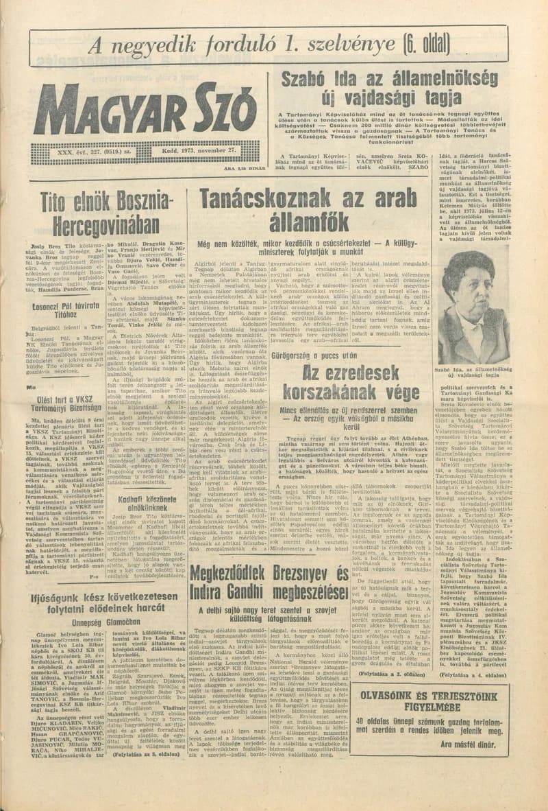 Magyar Szó, 30. évf. 1973. november 27. 327. sz.