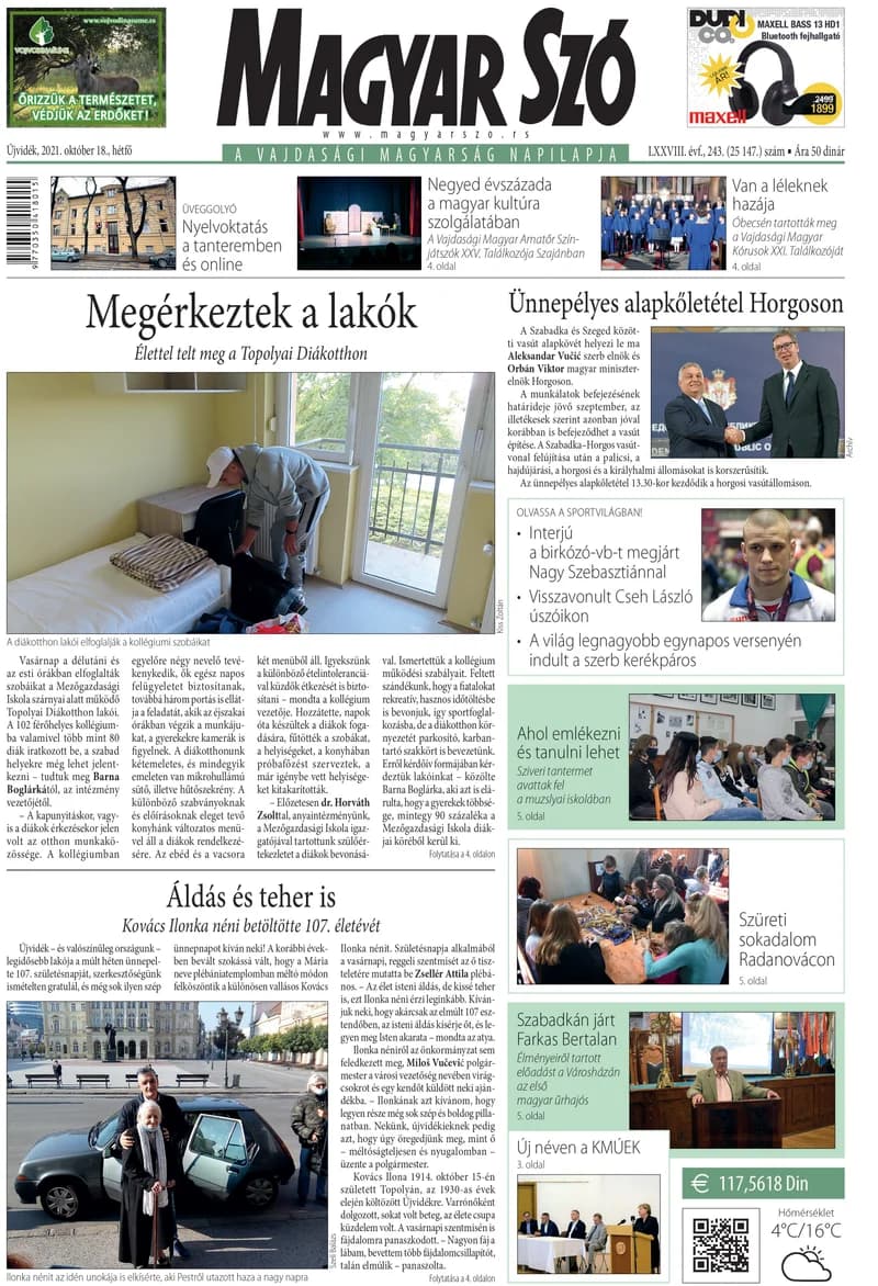 Magyar Szó, 78. évf. 2021. október 18. 243. sz. 1–20. oldal