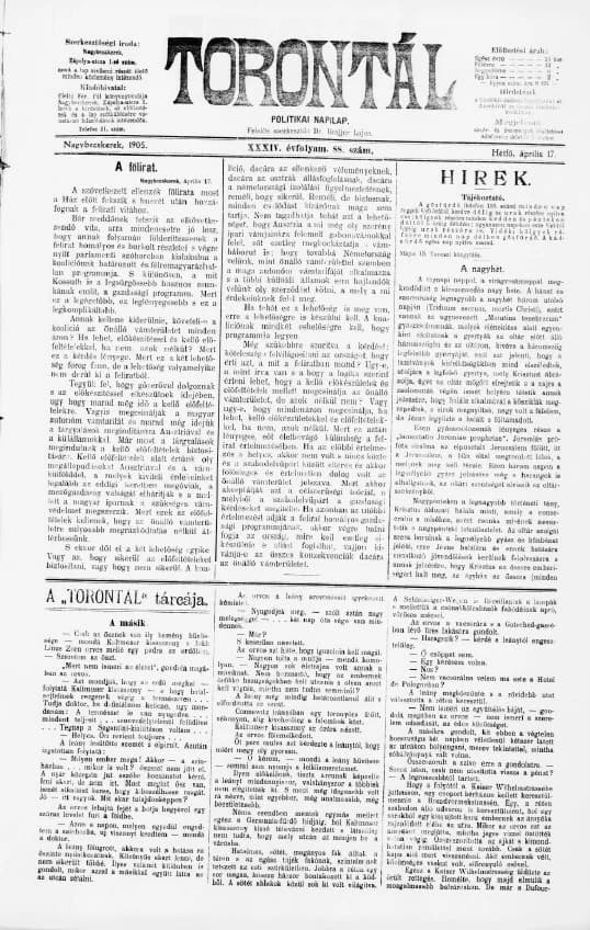 Torontál, 34. évf. 1905. április 17. 88. sz.