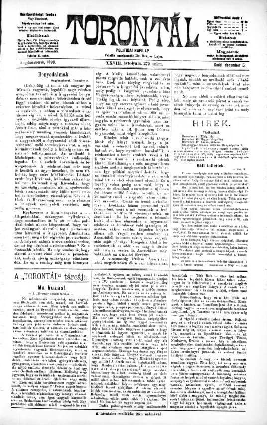 Torontál, 28. évf. 1899. december 5. 279. sz.