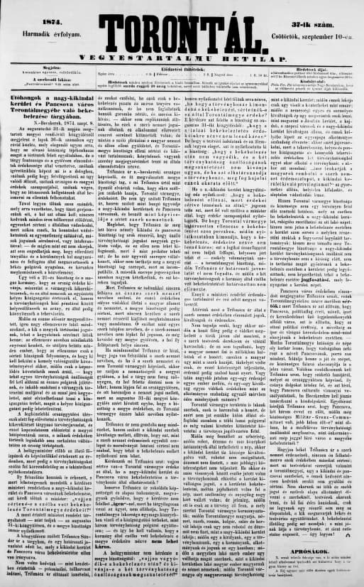 Torontál, 3. évf. 1874. szeptember 10. 37. sz.