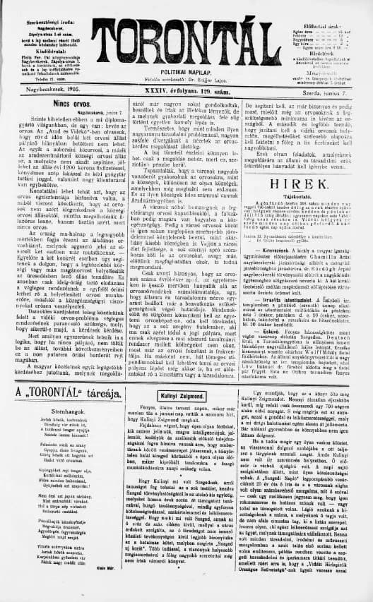 Torontál, 34. évf. 1905. június 7. 129. sz.