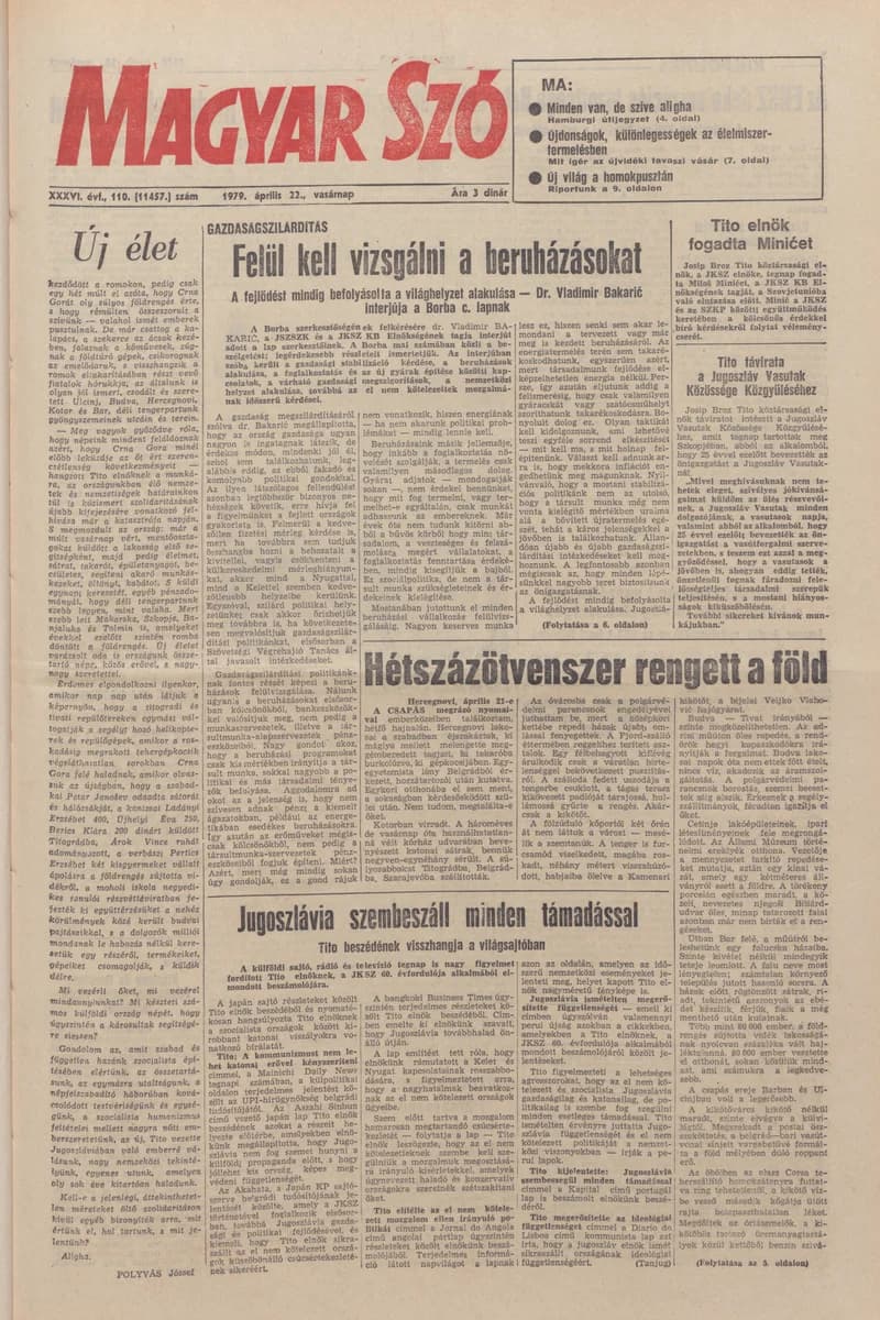 Magyar Szó, 36. évf. 1979. április 22. 110. sz. 1–28. oldal