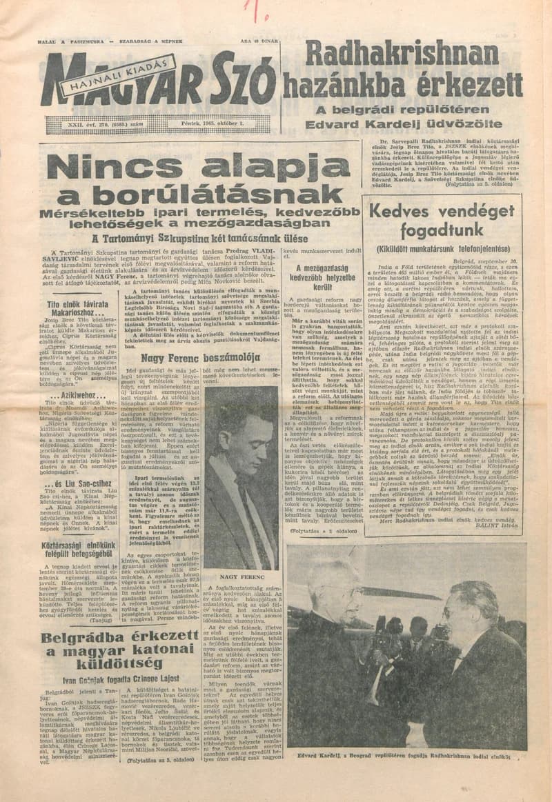 Magyar Szó, 22. évf. 1965. október 1. 270. sz. 1–16. oldal