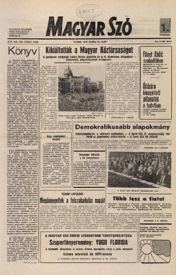 Magyar Szó, 46. évf. 1989. október 24. 292. sz. 1–16. oldal