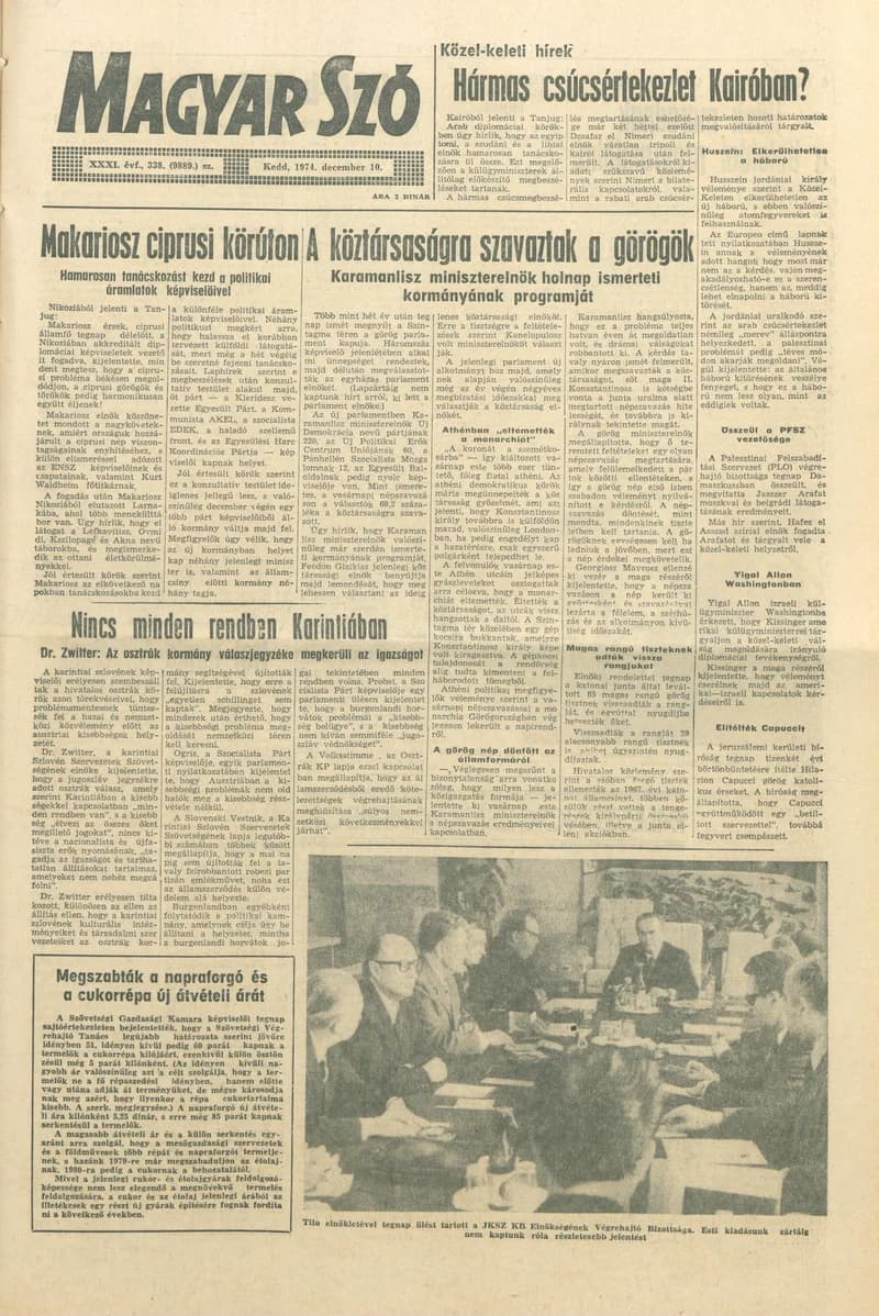 Magyar Szó, 31. évf. 1974. december 10. 338. sz. 1–20. oldal
