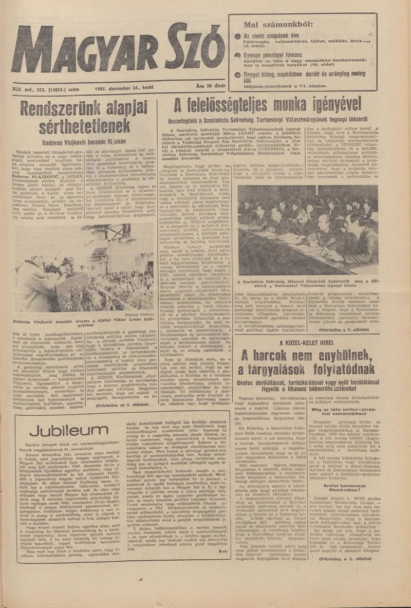 Magyar Szó, 42. évf. 1985. december 24. 352. sz. 1–20. oldal