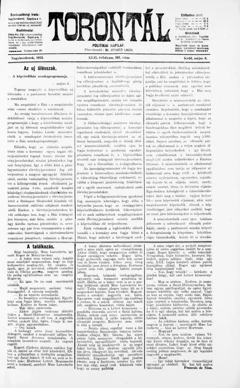 Torontál, 42. évf. 1913. május 6. 103. sz.