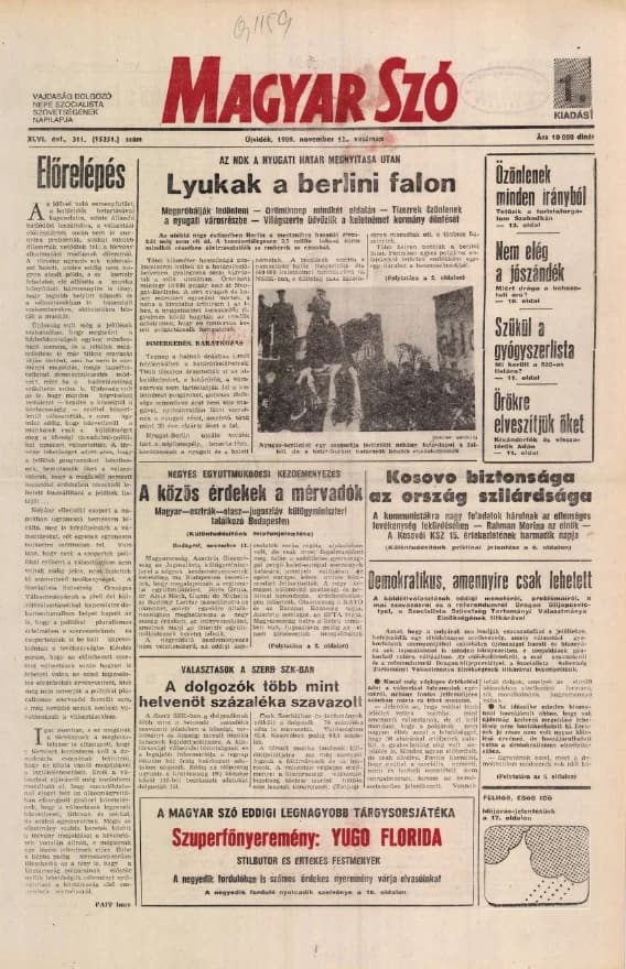 Magyar Szó, 46. évf. 1989. november 12. 311. sz. 1–32. oldal