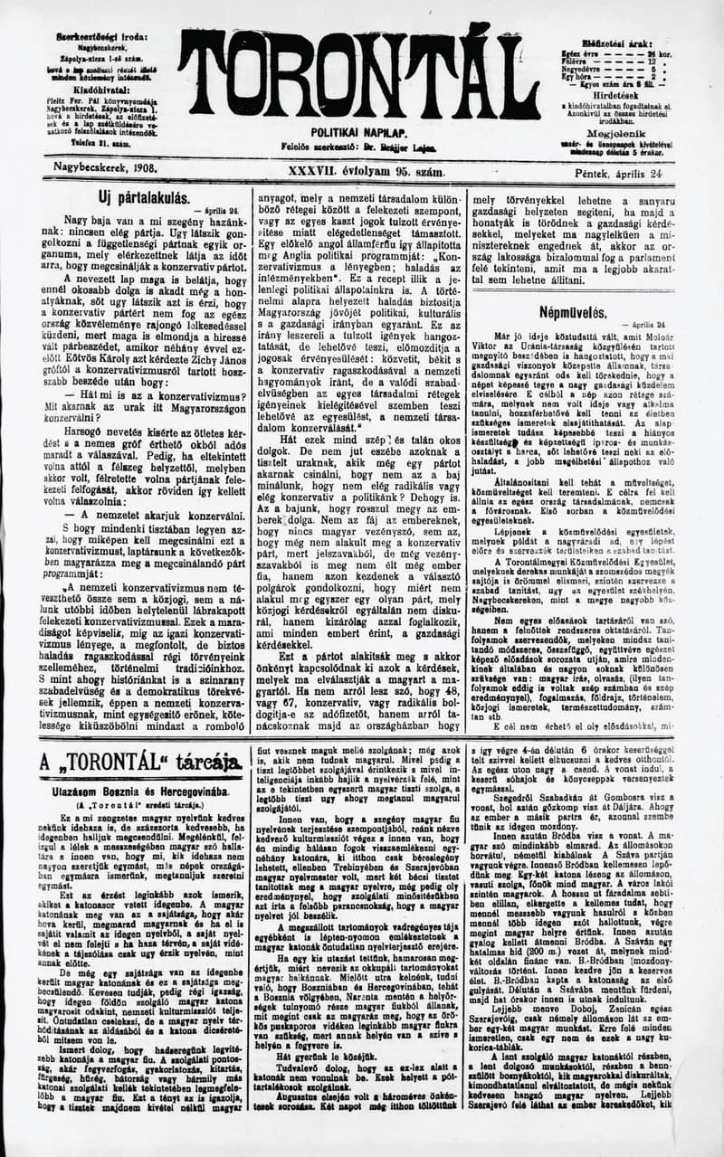 Torontál, 37. évf. 1908. április 24. 95. sz.
