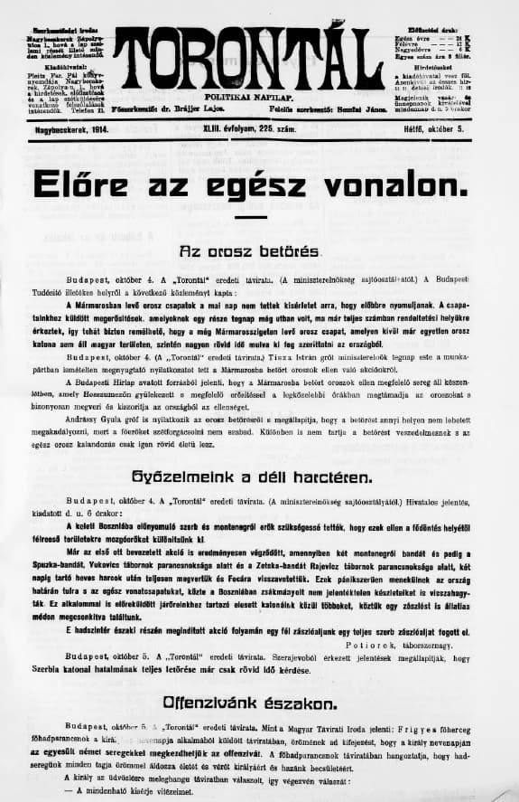 Torontál, 43. évf. 1914. október 5. 225. sz.