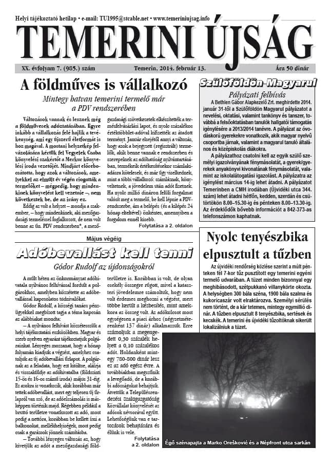 Temerini Újság, 20. évf. 2014. február 13. 7. sz.