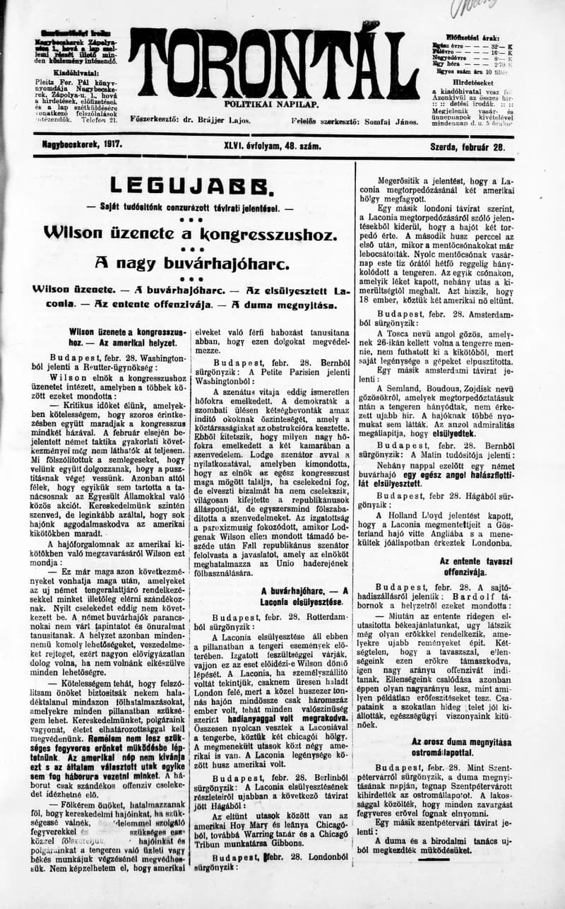 Torontál, 46. évf. 1917. február 28. 48. sz.