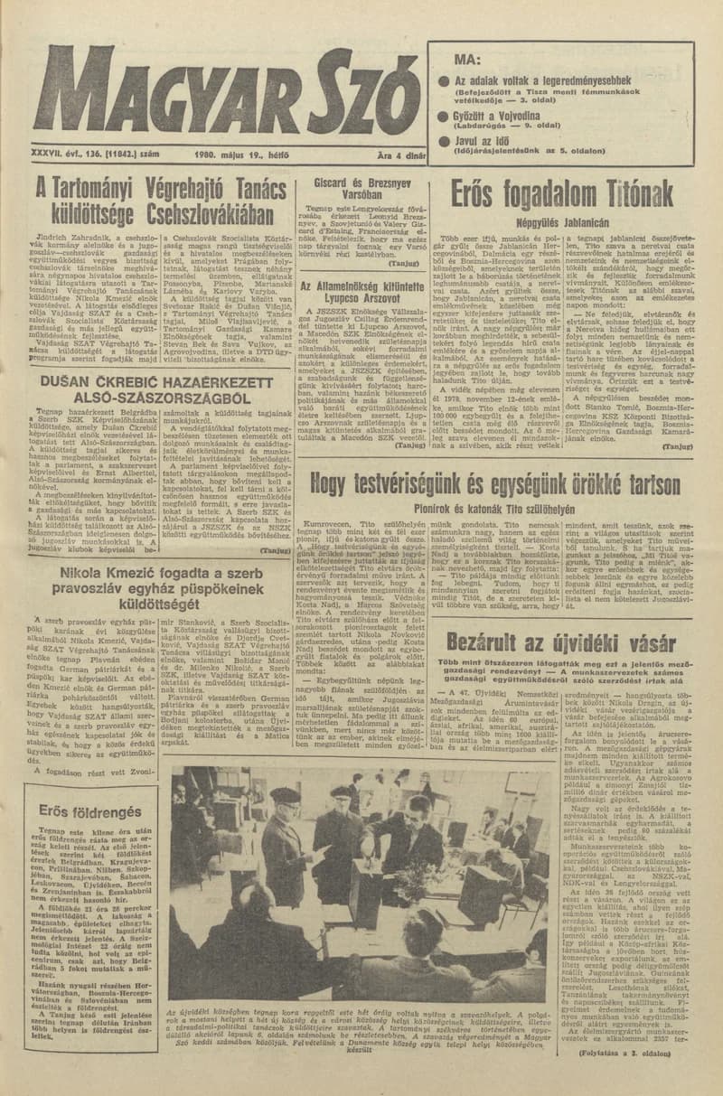 Magyar Szó, 37. évf. 1980. május 19. 136. sz. 1–16. oldal