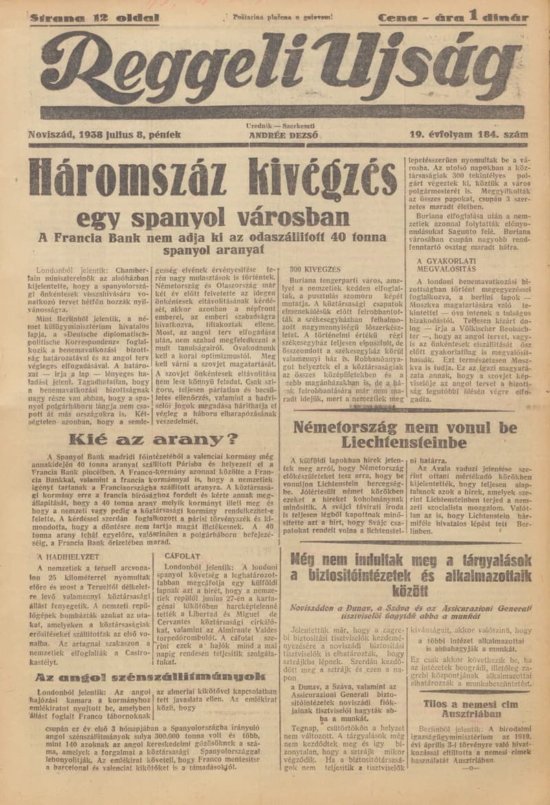 Reggeli Újság, 19. évf. 1938. július 8. 184. sz.