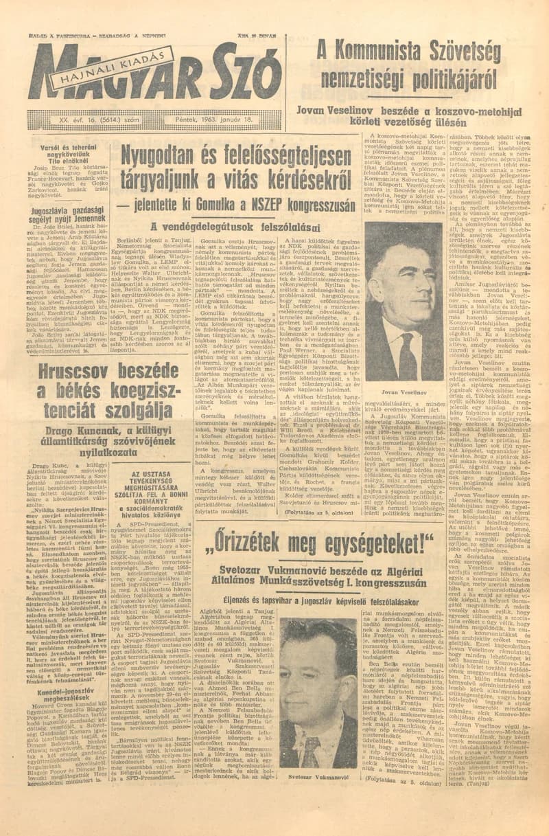 Magyar Szó, 20. évf. 1963. január 18. 16. sz. 1–14. oldal