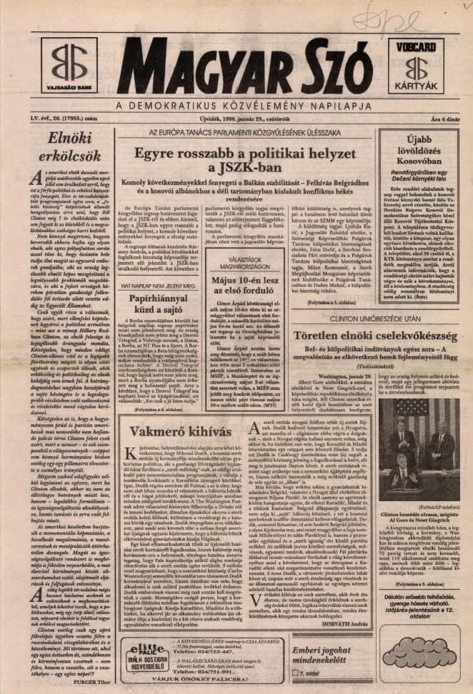 Magyar Szó, 55. évf. 1998. január 29. 26. sz. 1–16. oldal