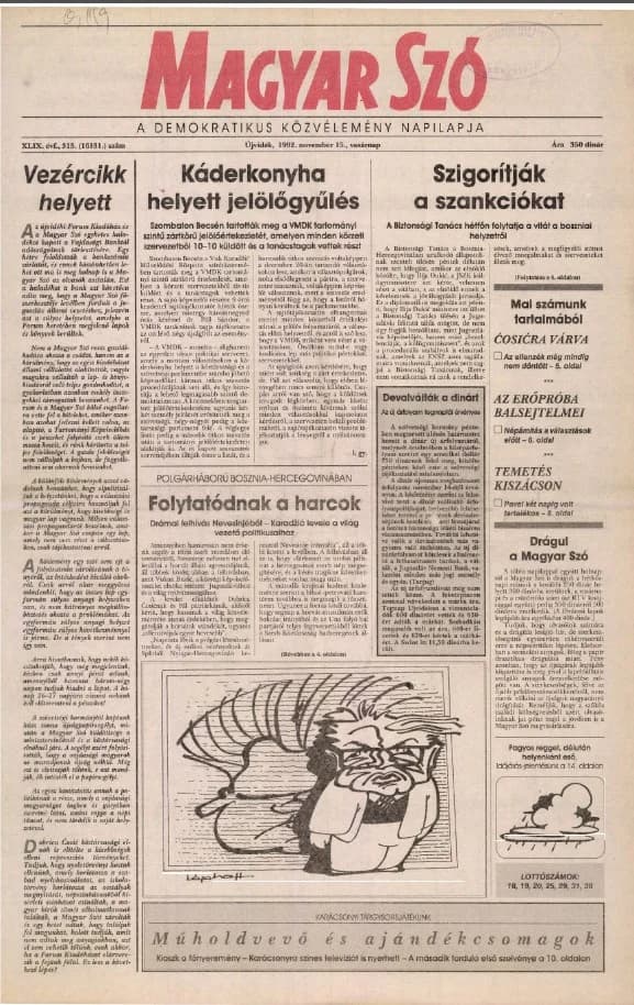 Magyar Szó, 49. évf. 1992. november 15. 315. sz. 1–28. oldal