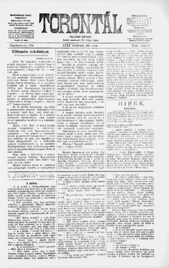 Torontál, 35. évf. 1906. június 19. 138. sz.
