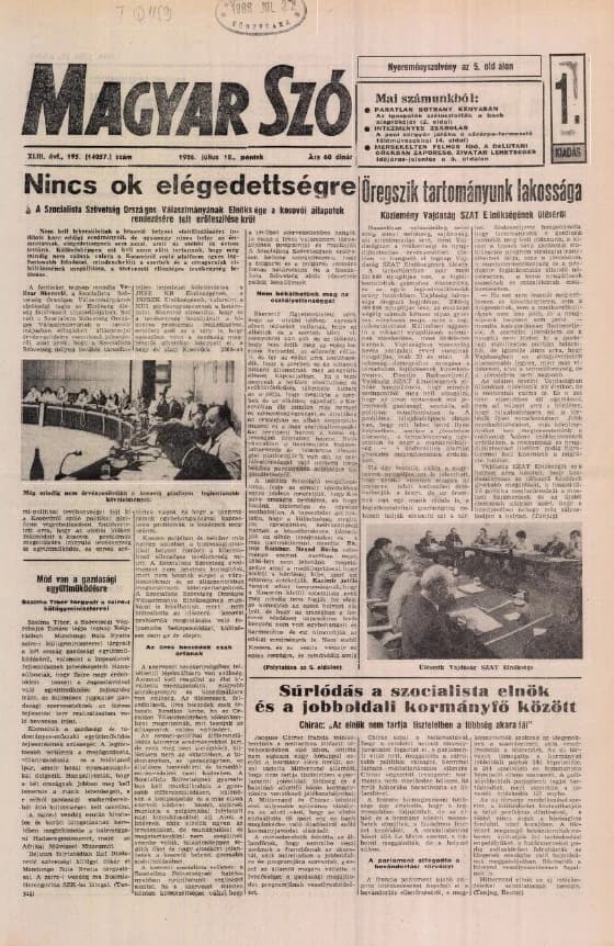 Magyar Szó, 43. évf. 1986. július 18. 195. sz. 1–20. oldal
