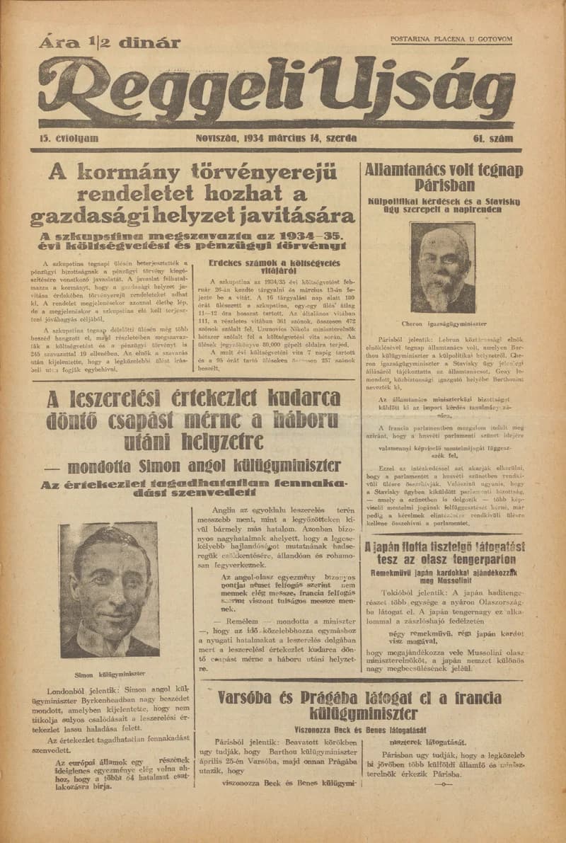 Reggeli Újság, 13. évf. 1934. március 14. 61. sz.