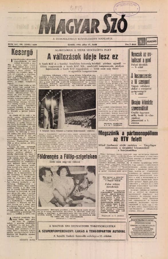 Magyar Szó, 47. évf. 1990. július 17. 194. sz. 1–20. oldal