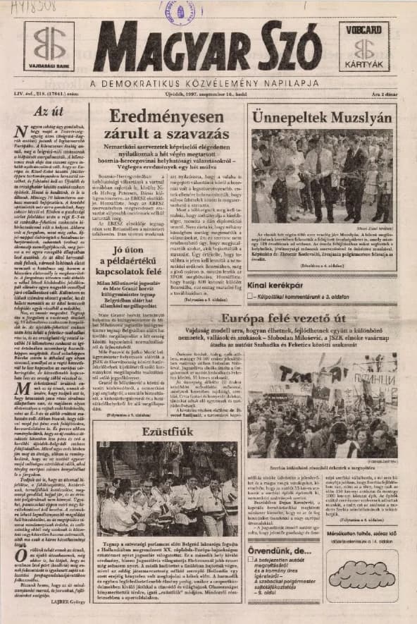 Magyar Szó, 54. évf. 1997. szeptember 16. 218. sz. 1–16. oldal