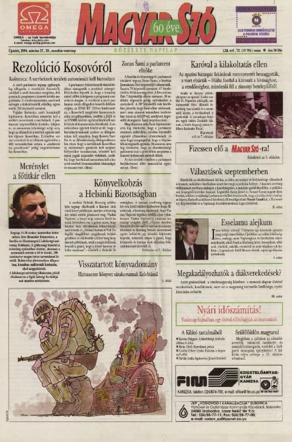 Magyar Szó, 61. évf. 2004. március 27. – 28. 72. sz. 1–20. oldal
