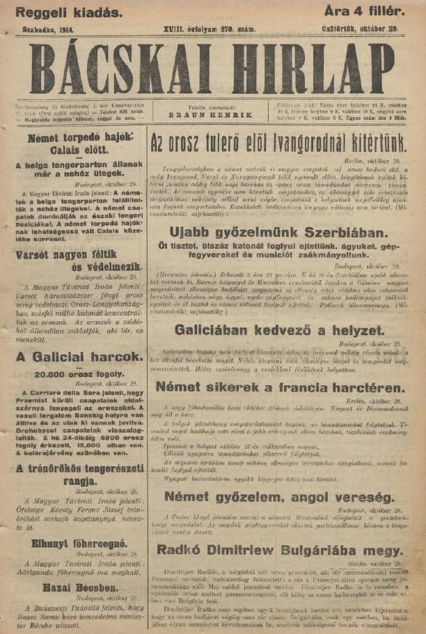 Bácskai Hirlap, 18. évf. 1914. október 29. 270. sz.