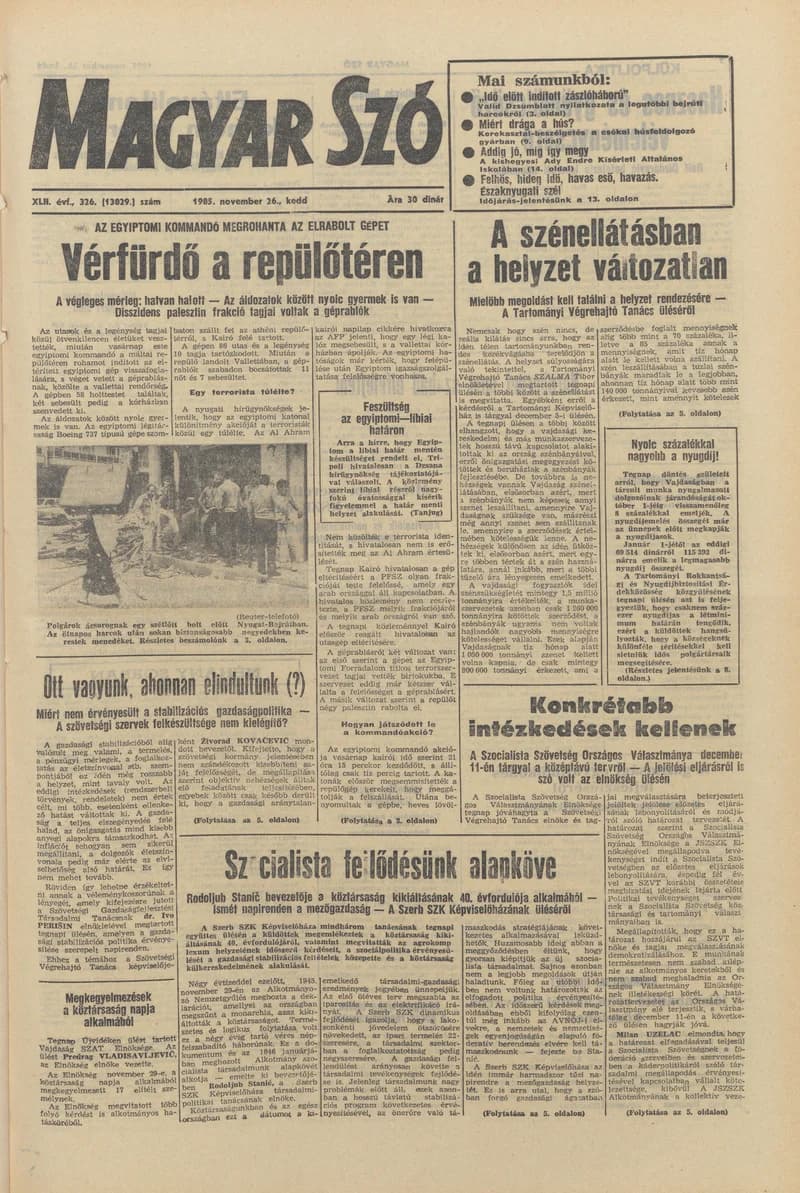 Magyar Szó, 42. évf. 1985. november 26. 326. sz. 1–20. oldal
