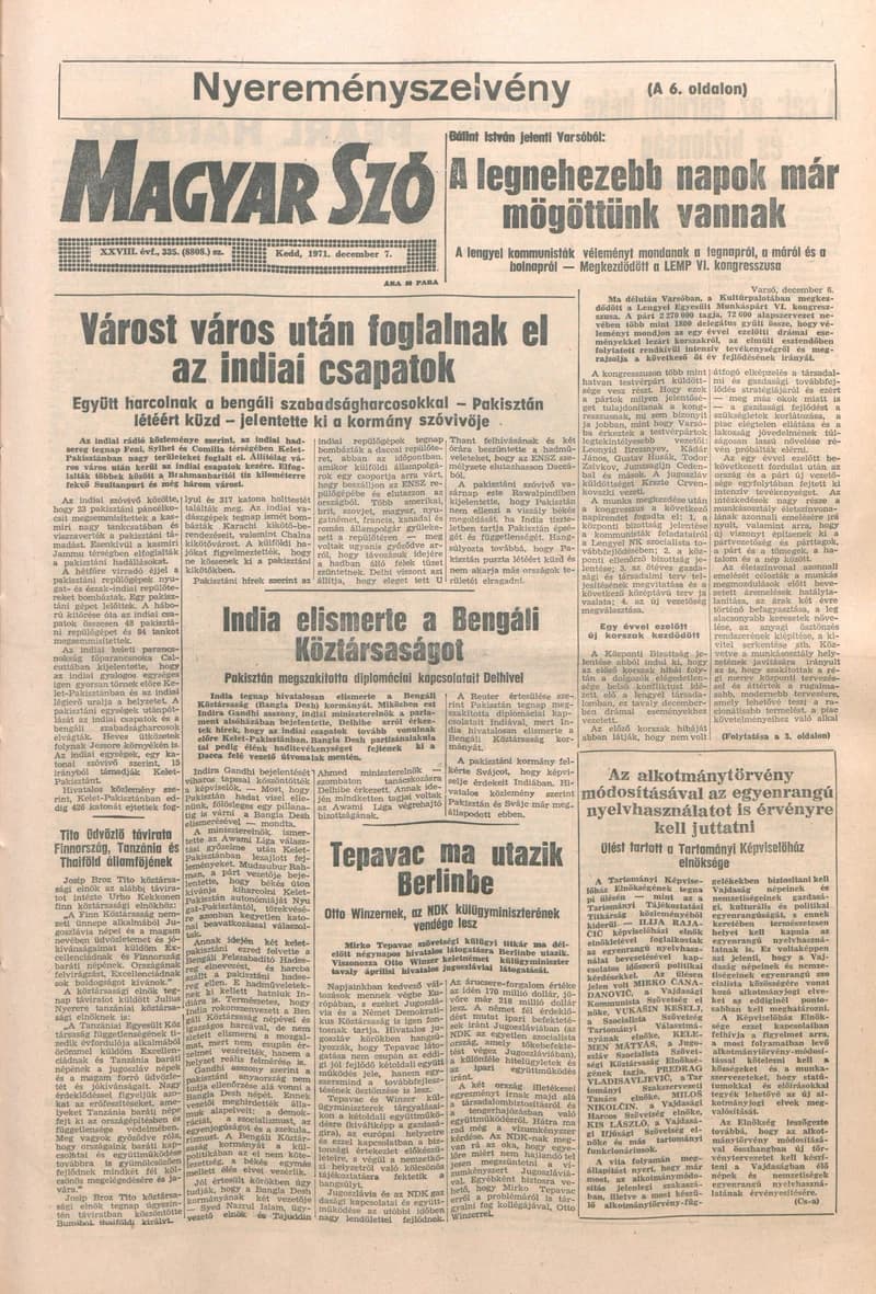 Magyar Szó, 28. évf. 1971. december 7. 335. sz. 1–16. oldal