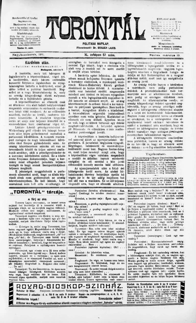 Torontál, 40. évf. 1911. március 10. 57. sz.