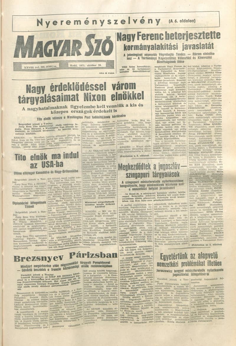 Magyar Szó, 28. évf. 1971. október 26. 295. sz. 1–16. oldal