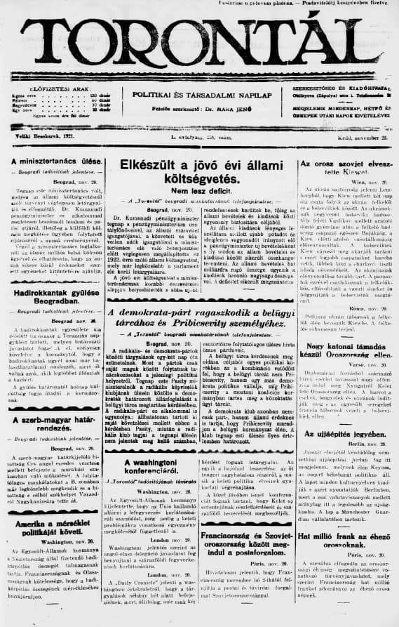 Torontál, 50. évf. 1921. november 22. 258. sz.