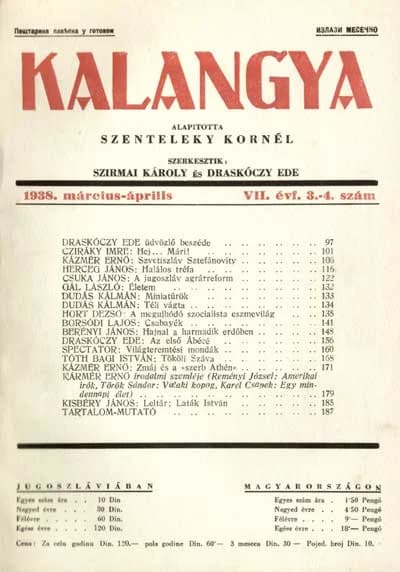 Kalangya, 7. évf. 1938. március – április. 3–4. sz. 97–192. oldal