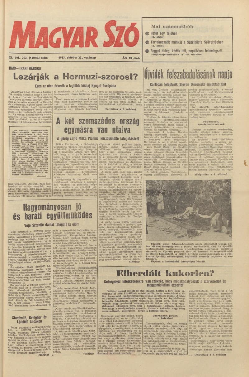 Magyar Szó, 40. évf. 1983. október 23. 292. sz.