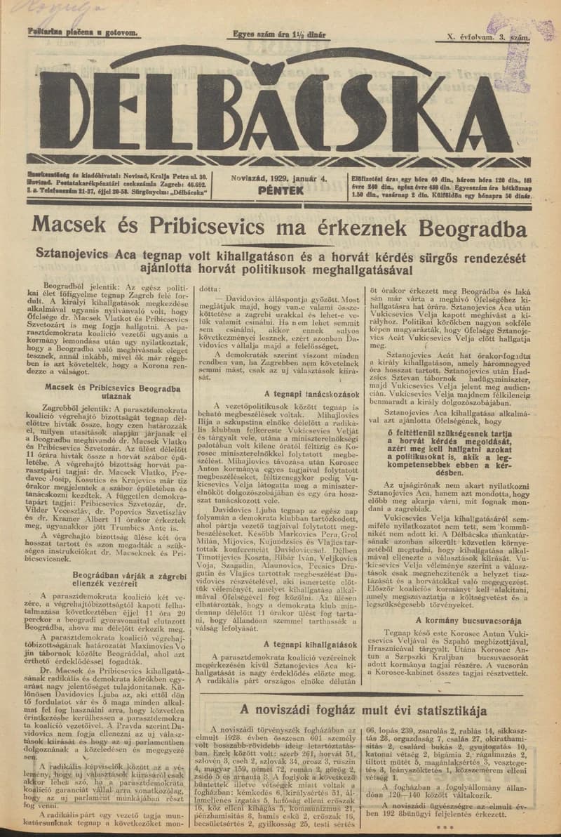 Délbácska, 10. évf. 1929. január 4. 3. sz.